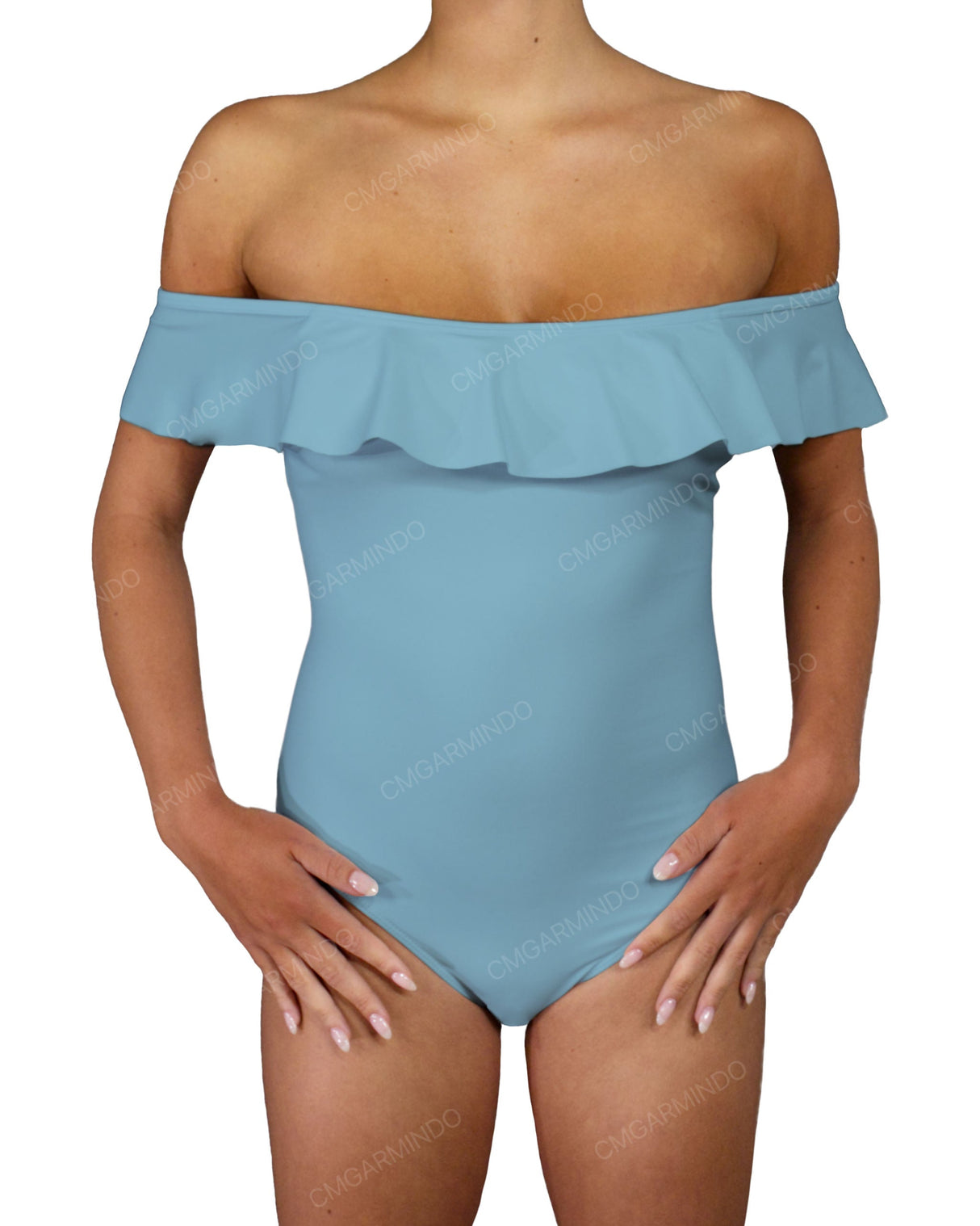 Off Shoulder Ruffle Trim One Piece