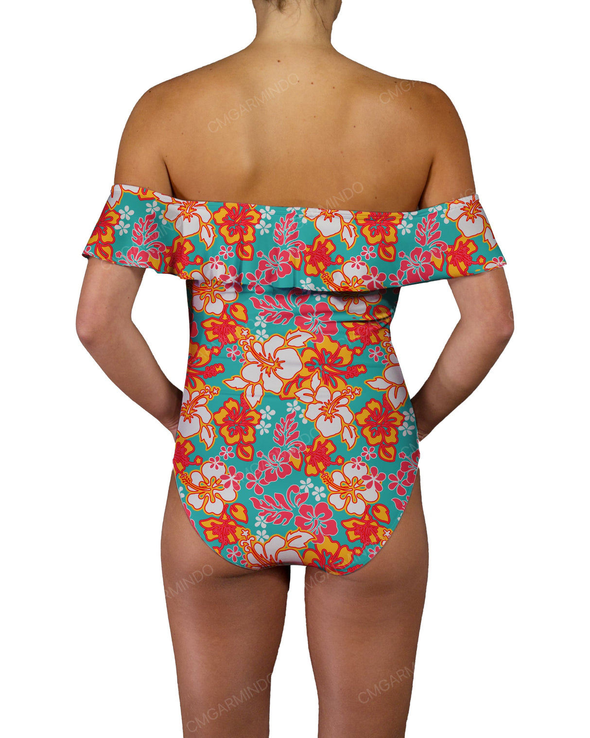 Off Shoulder Ruffle Trim One Piece