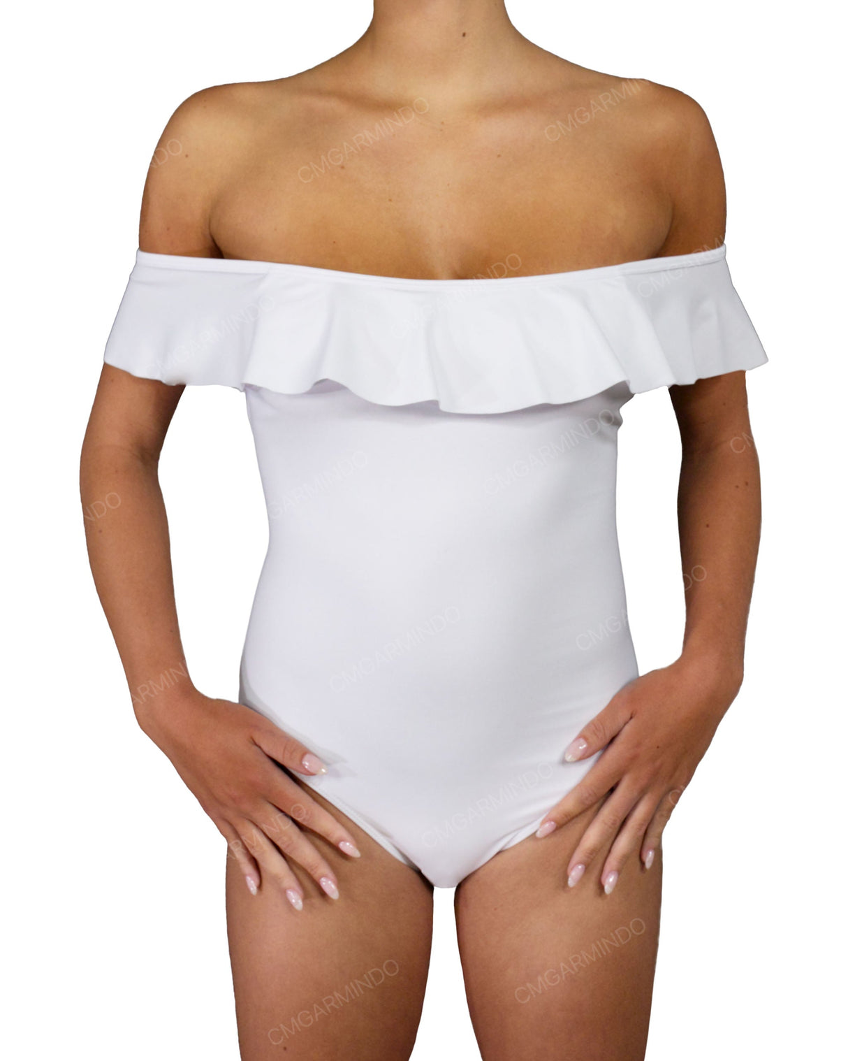 Off Shoulder Ruffle Trim One Piece