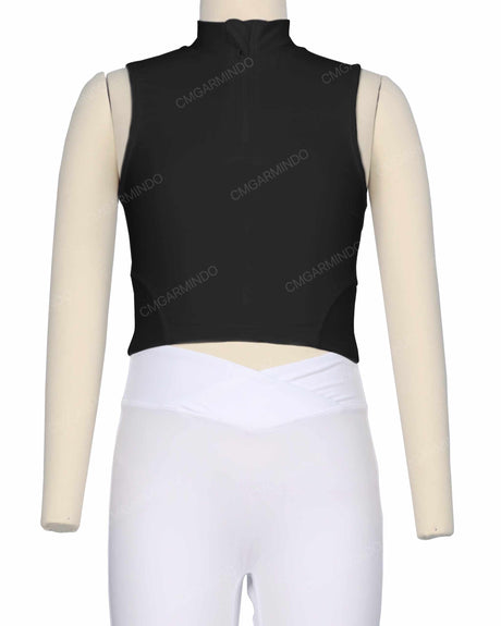 Sleeveless 1/4 Zip High Neck Crop Top