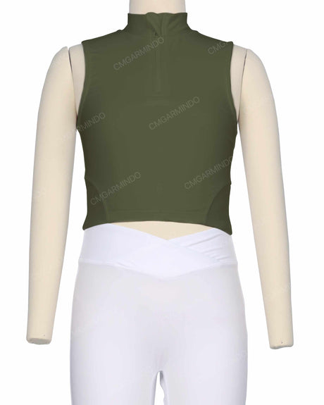 Sleeveless 1/4 Zip High Neck Crop Top