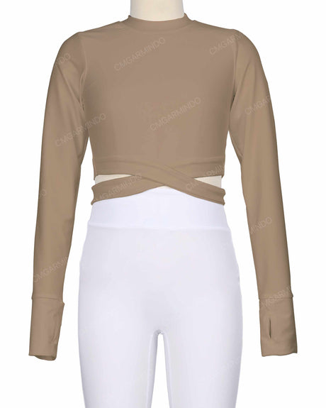 Long Sleeve Cross Waist Top