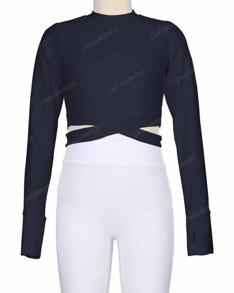 Long Sleeve Cross Waist Top