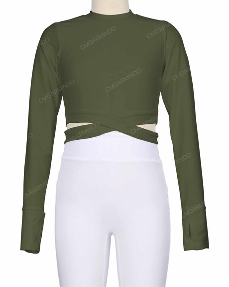 Long Sleeve Cross Waist Top