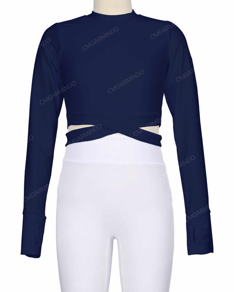 Long Sleeve Cross Waist Top