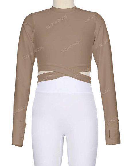 Long Sleeve Cross Waist Top