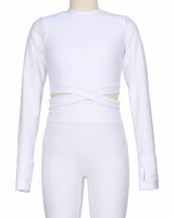 Long Sleeve Cross Waist Top