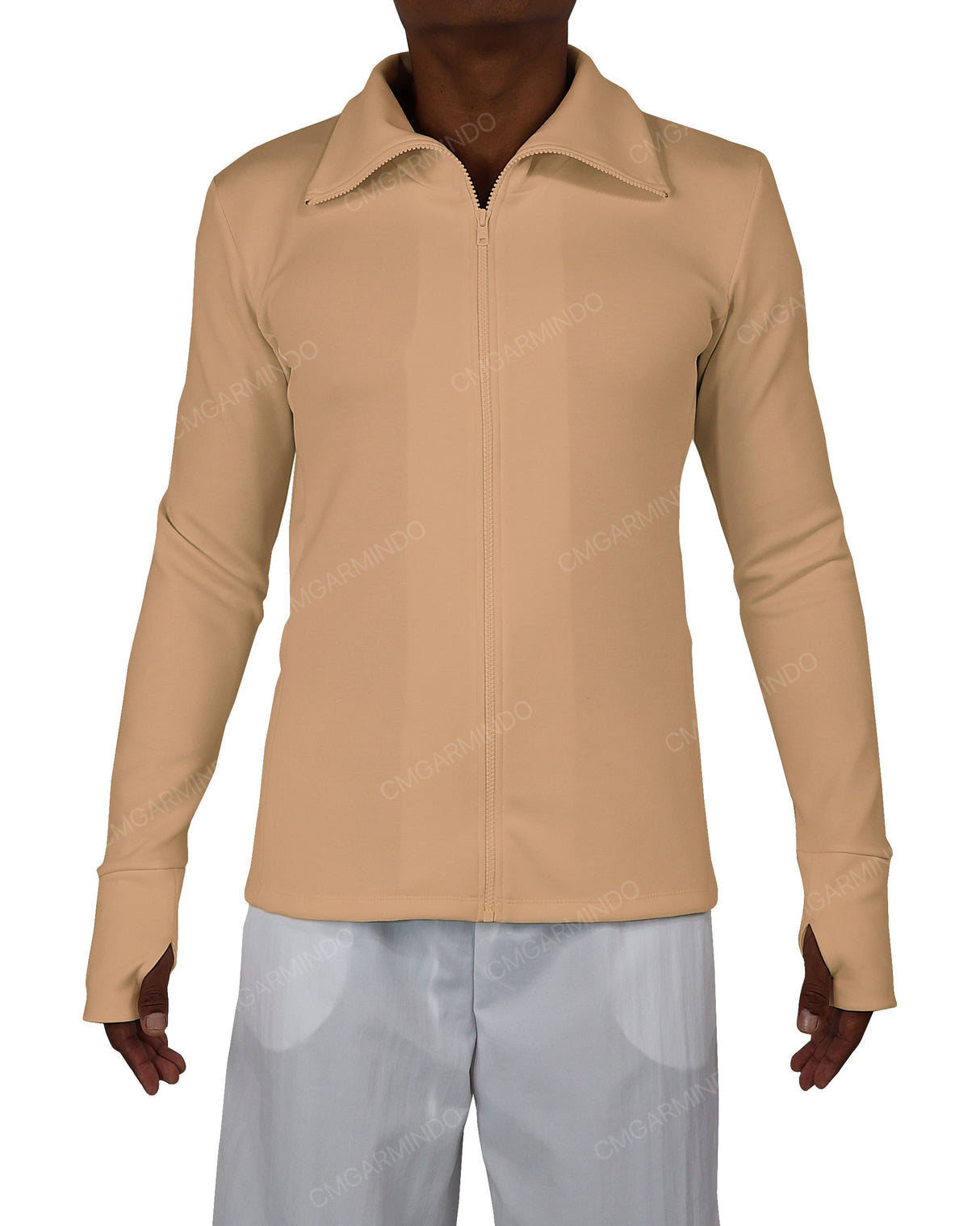 High Neck Long Sleeve Zip Up Top