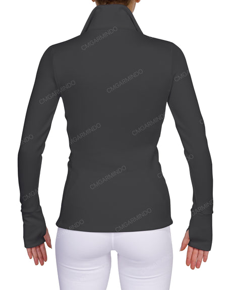 High Neck Zip Up Long Sleeve Top