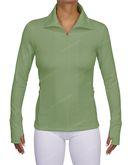 High Neck Zip Up Long Sleeve Top