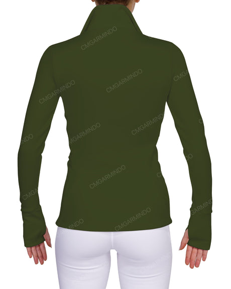 High Neck Zip Up Long Sleeve Top