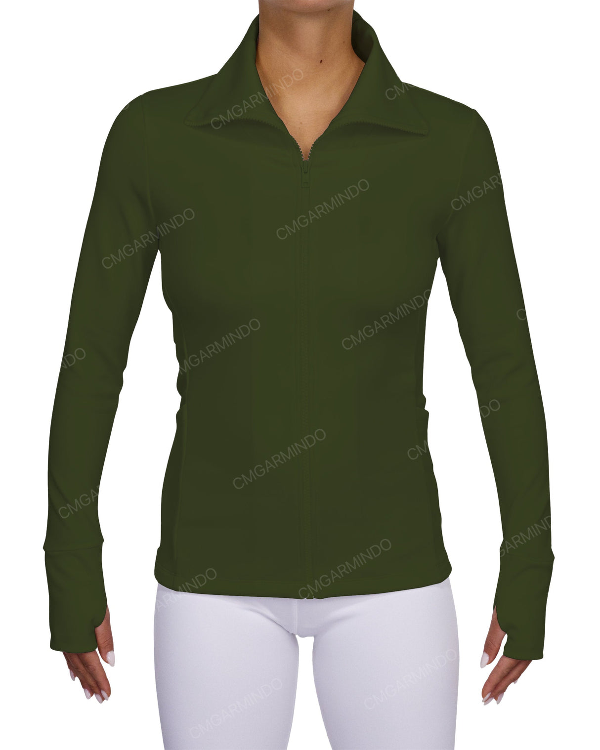 High Neck Zip Up Long Sleeve Top