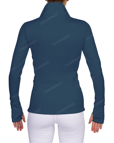 High Neck Zip Up Long Sleeve Top