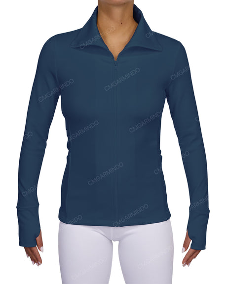 High Neck Zip Up Long Sleeve Top