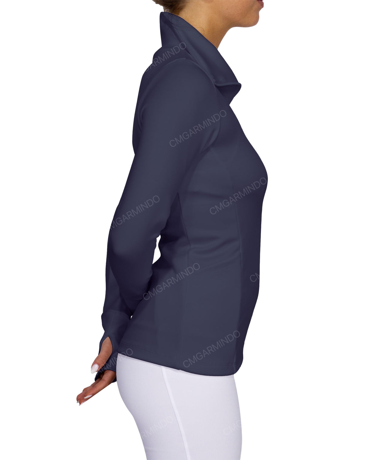 High Neck Zip Up Long Sleeve Top