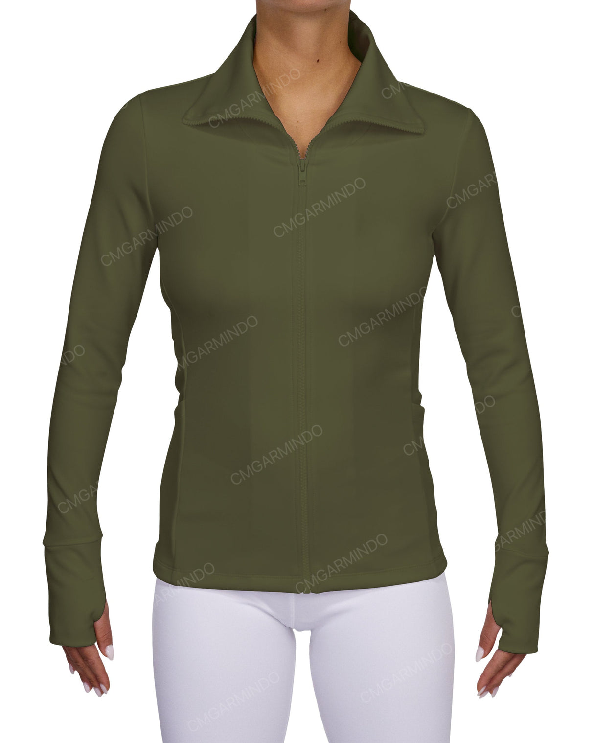 High Neck Zip Up Long Sleeve Top