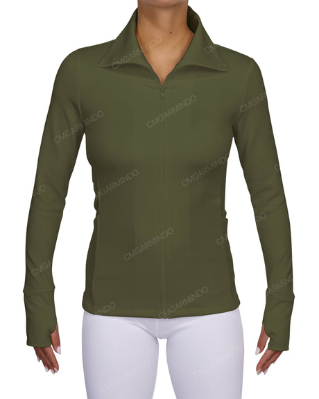 High Neck Zip Up Long Sleeve Top
