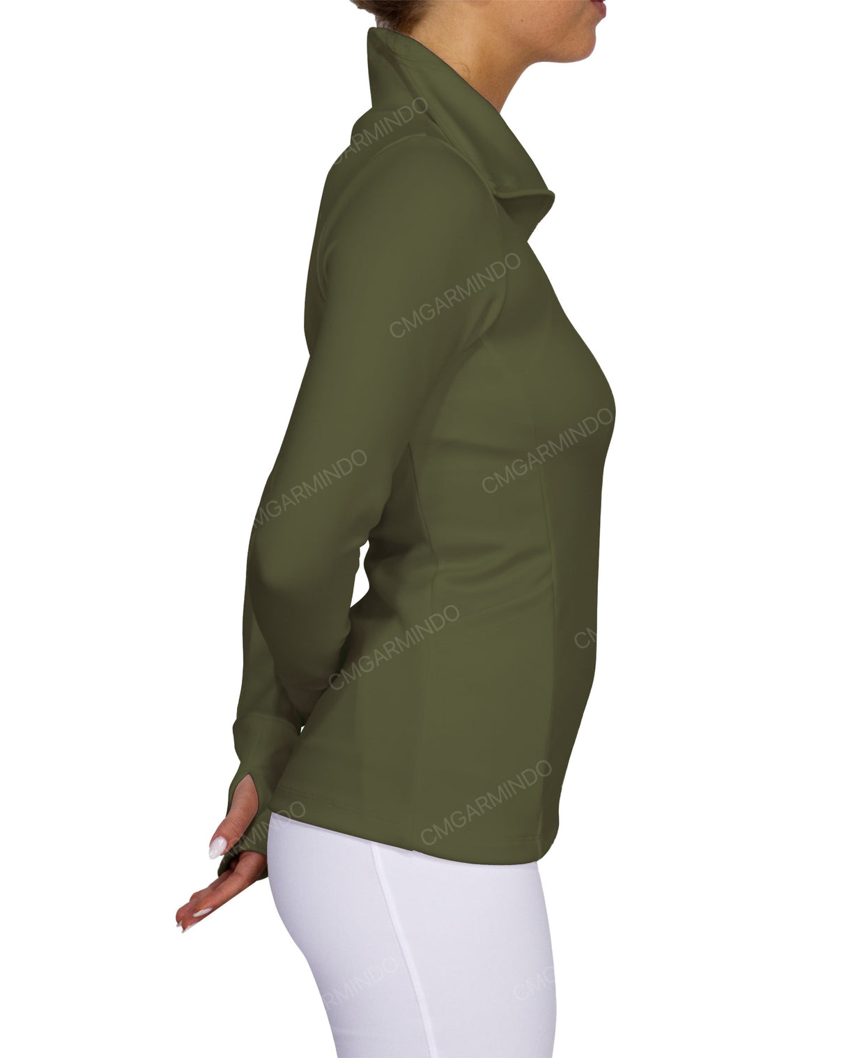 High Neck Zip Up Long Sleeve Top