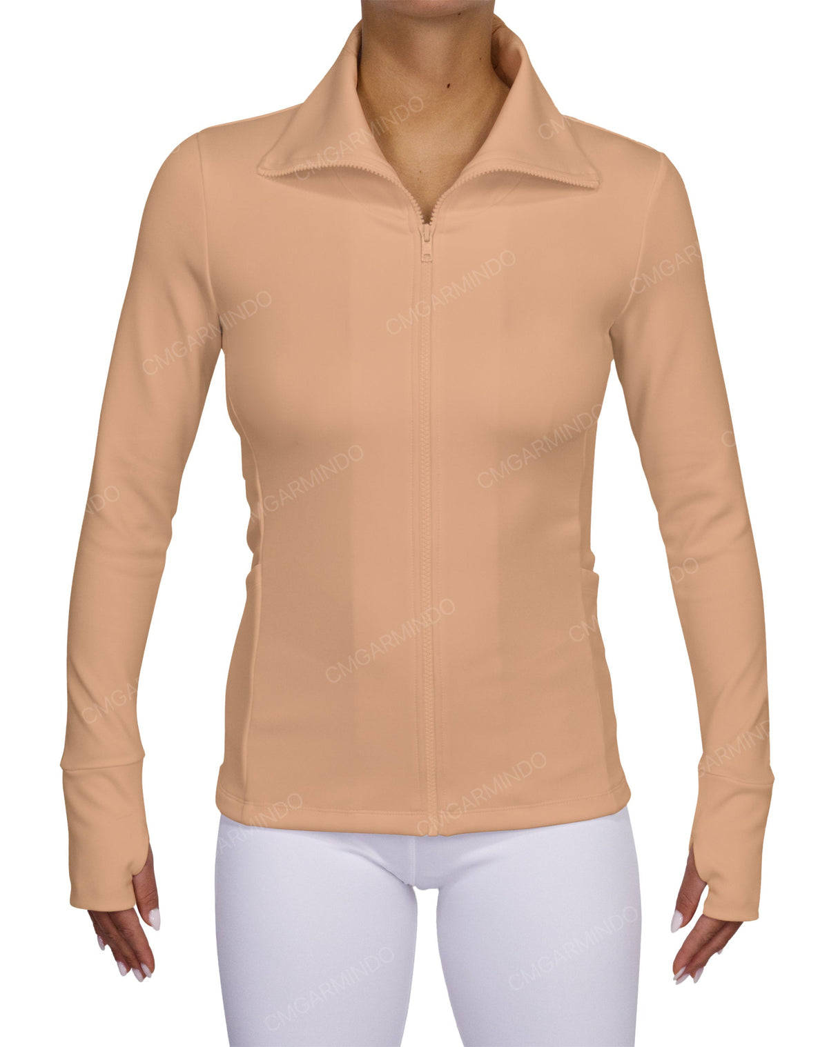 High Neck Zip Up Long Sleeve Top