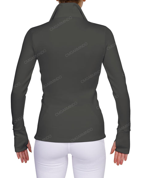 High Neck Zip Up Long Sleeve Top