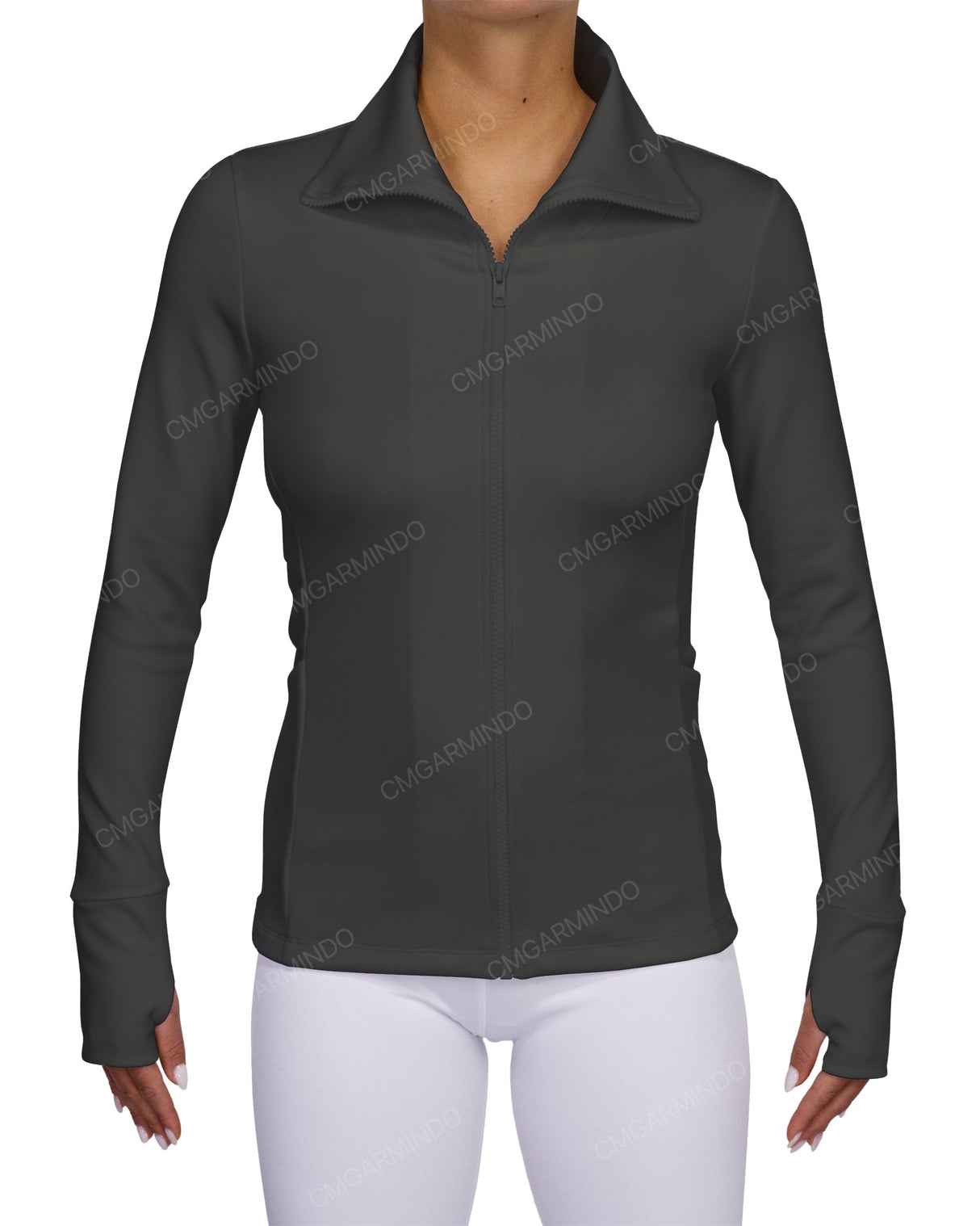 High Neck Zip Up Long Sleeve Top