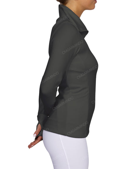 High Neck Zip Up Long Sleeve Top