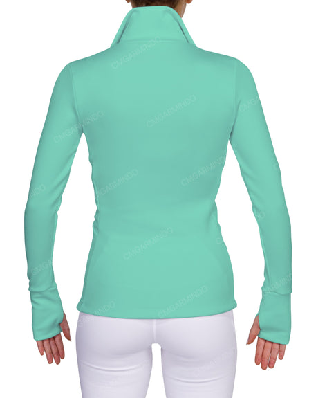 High Neck Zip Up Long Sleeve Top