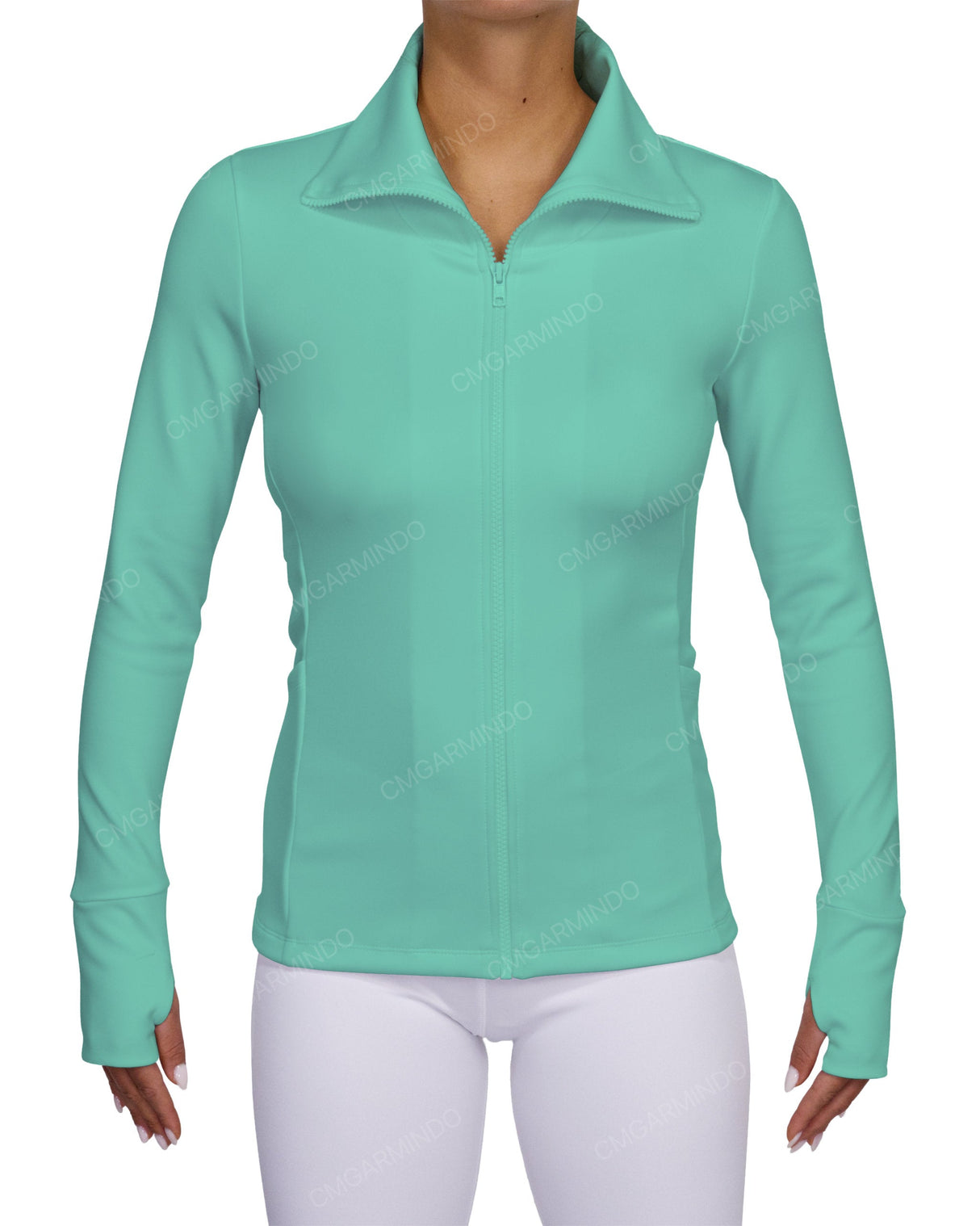 High Neck Zip Up Long Sleeve Top