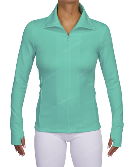 High Neck Zip Up Long Sleeve Top
