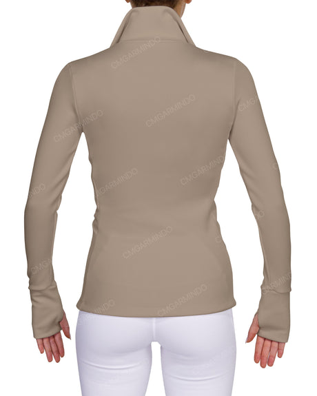 High Neck Zip Up Long Sleeve Top
