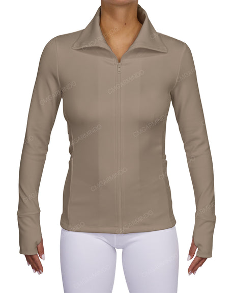 High Neck Zip Up Long Sleeve Top