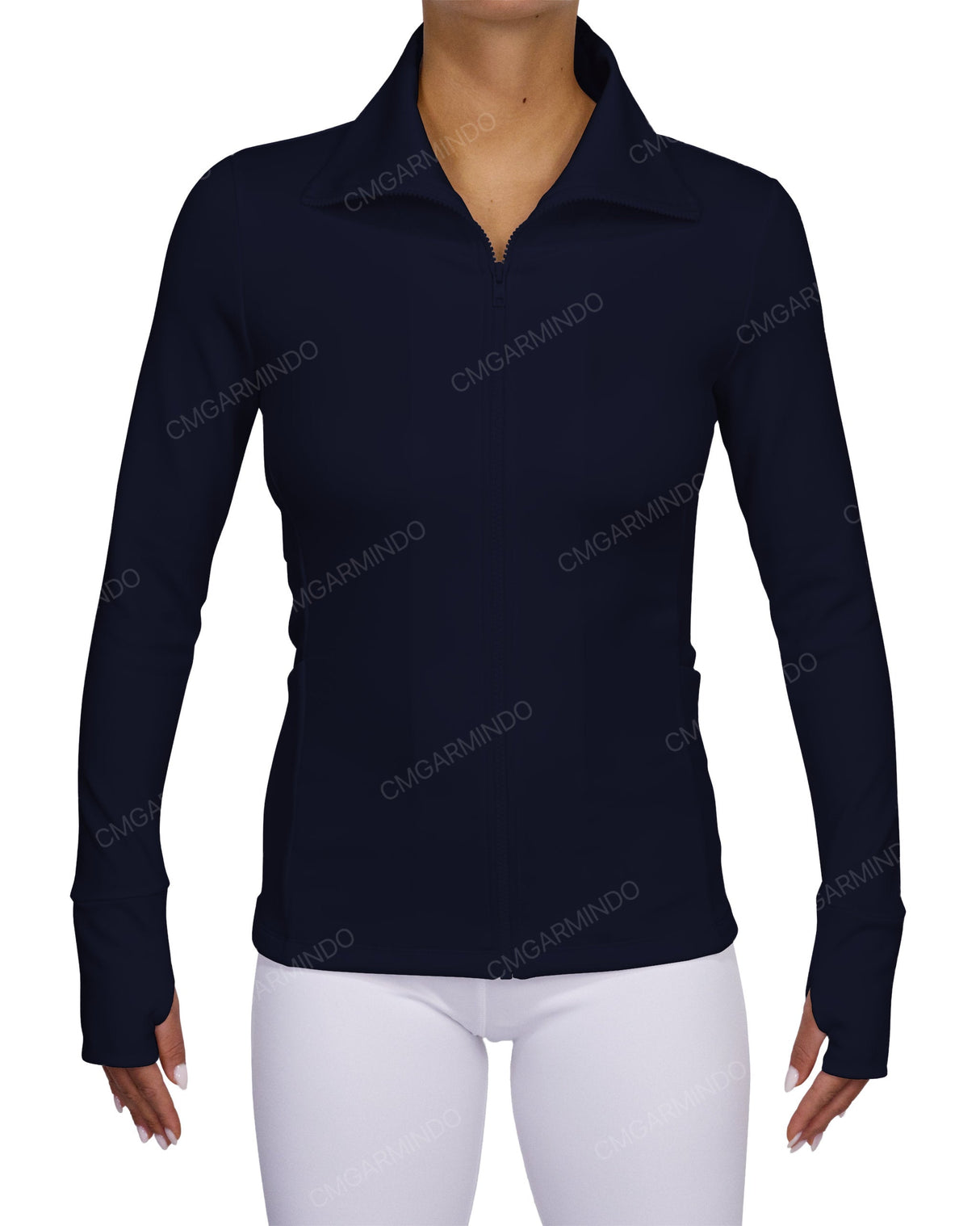 High Neck Zip Up Long Sleeve Top