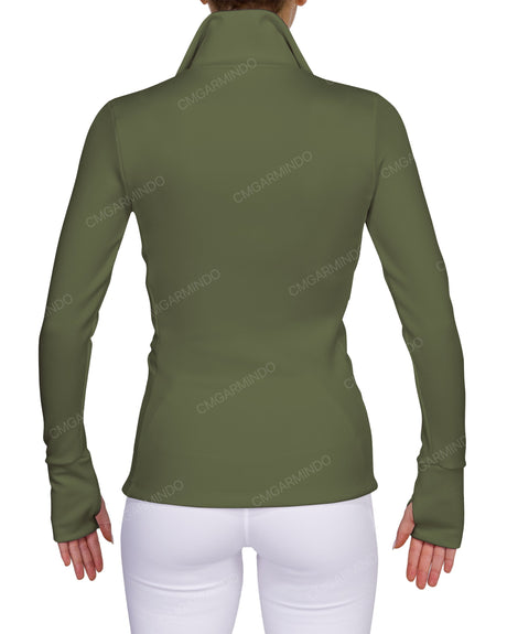 High Neck Zip Up Long Sleeve Top