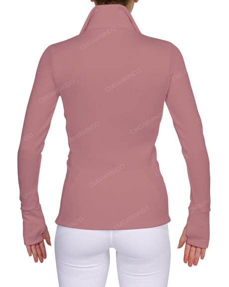 High Neck Zip Up Long Sleeve Top