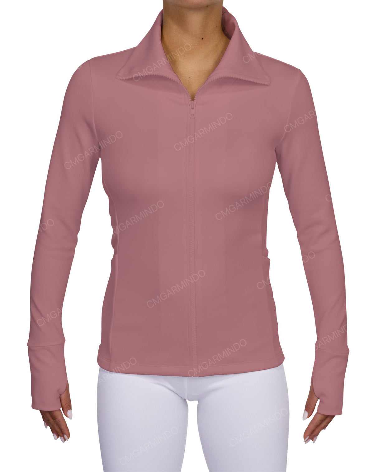 High Neck Zip Up Long Sleeve Top