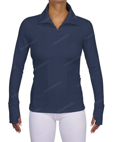 High Neck Zip Up Long Sleeve Top