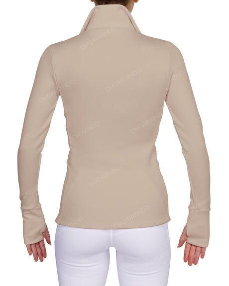 High Neck Zip Up Long Sleeve Top