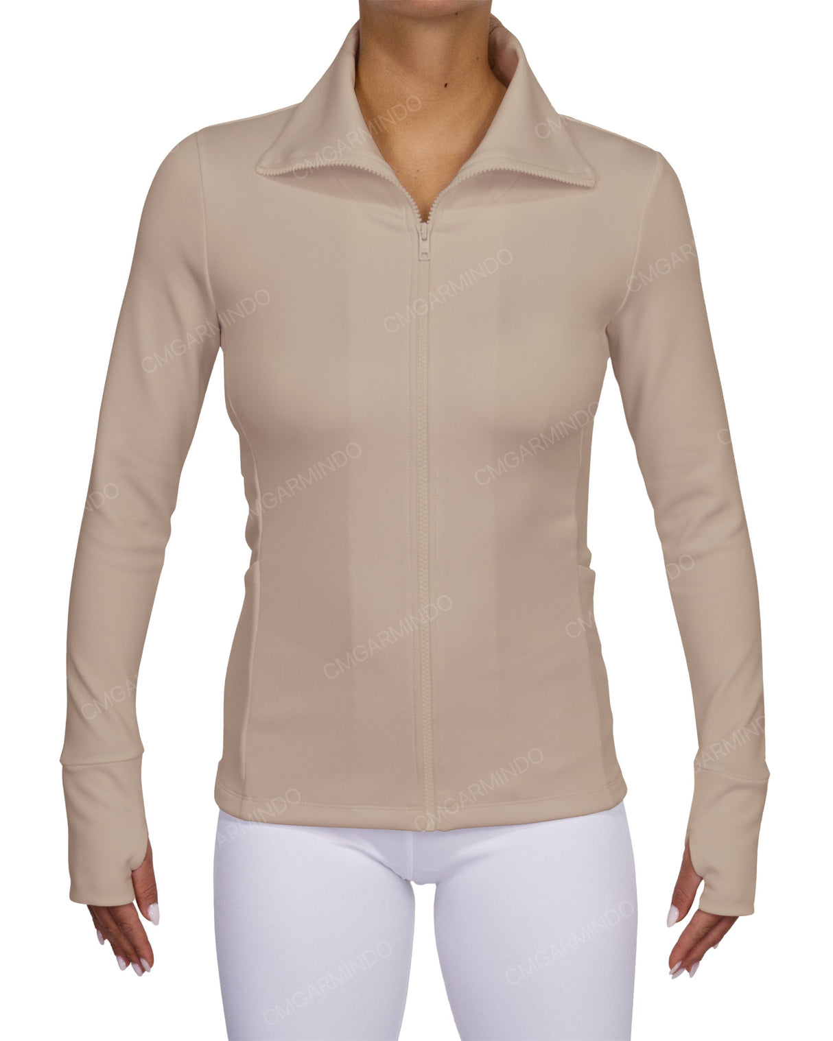 High Neck Zip Up Long Sleeve Top