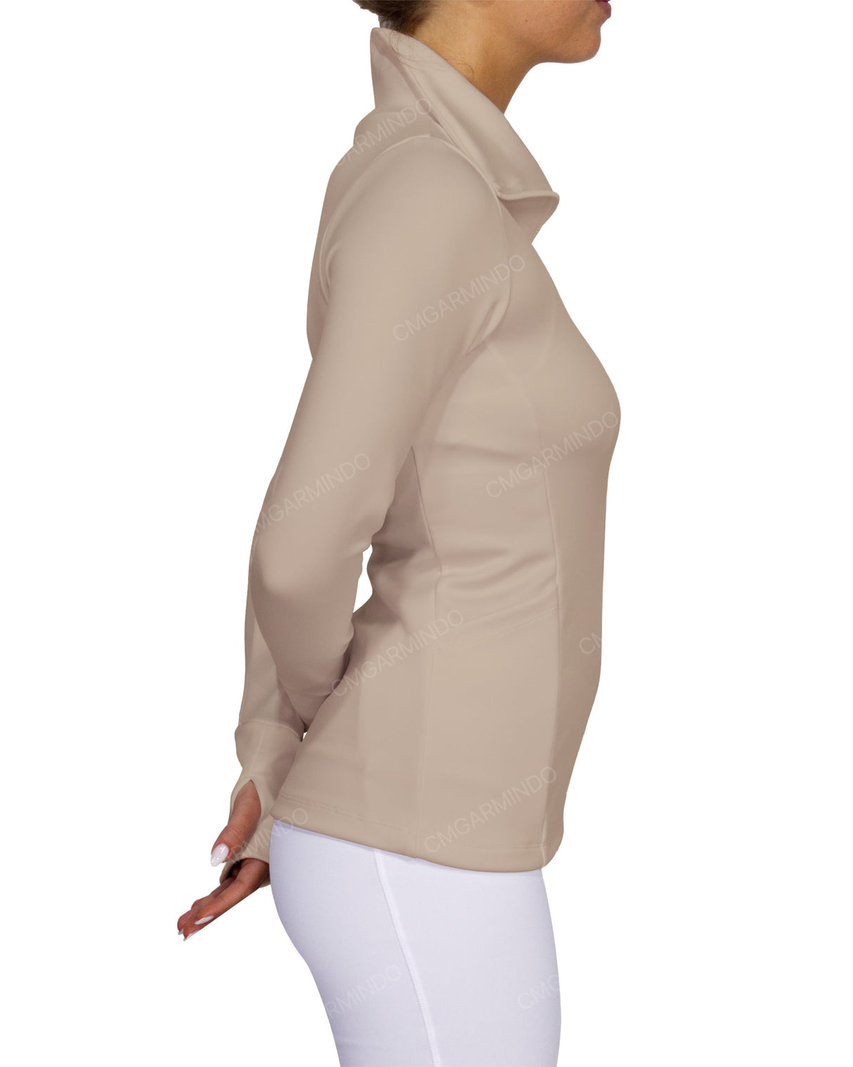High Neck Zip Up Long Sleeve Top