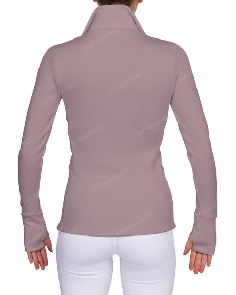 High Neck Zip Up Long Sleeve Top