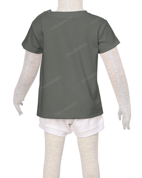 Short Sleeve Shoulder Snap Crew Neck T-Shirt