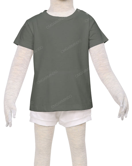 Short Sleeve Shoulder Snap Crew Neck T-Shirt