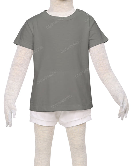 Short Sleeve Shoulder Snap Crew Neck T-Shirt