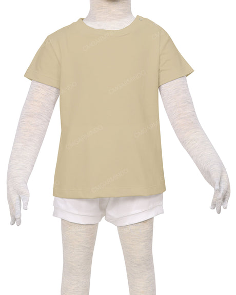 Short Sleeve Shoulder Snap Crew Neck T-Shirt