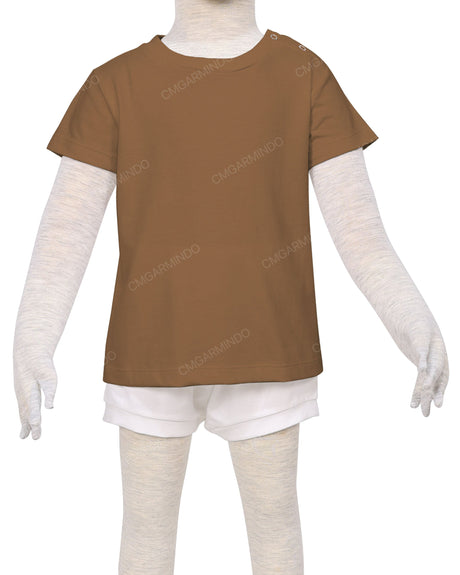 Short Sleeve Shoulder Snap Crew Neck T-Shirt