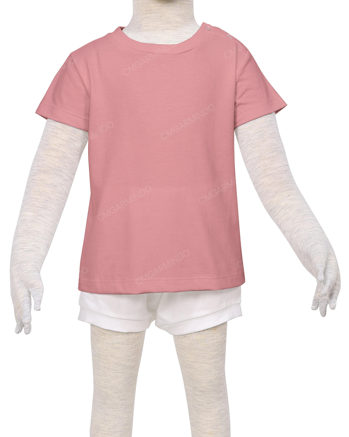 Short Sleeve Shoulder Snap Crew Neck T-Shirt