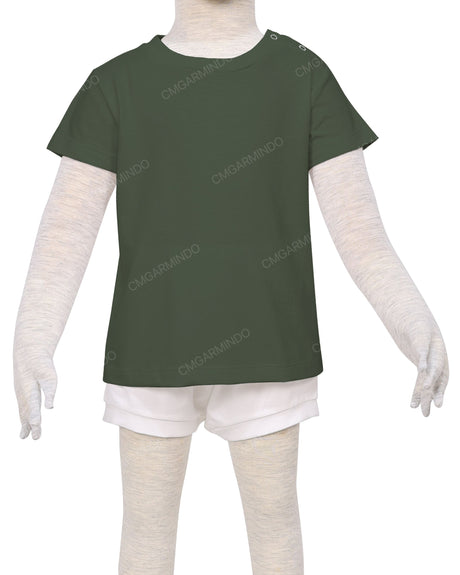 Short Sleeve Shoulder Snap Crew Neck T-Shirt