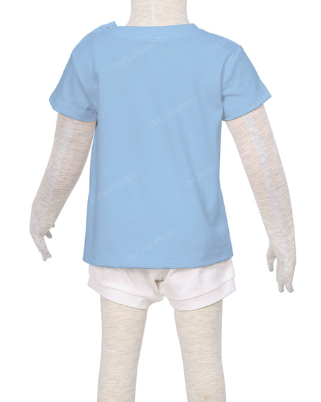 Short Sleeve Shoulder Snap Crew Neck T-Shirt