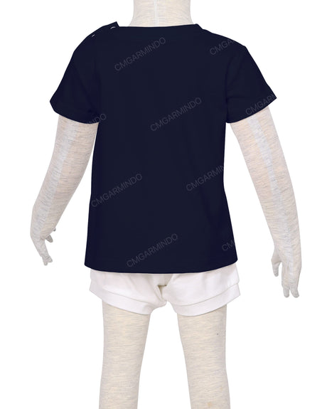 Short Sleeve Shoulder Snap Crew Neck T-Shirt