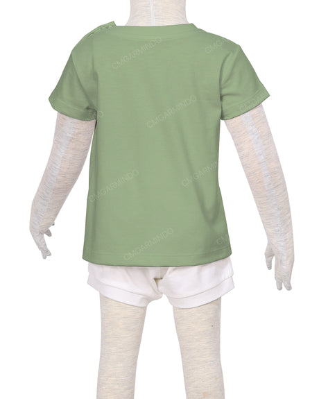 Short Sleeve Shoulder Snap Crew Neck T-Shirt